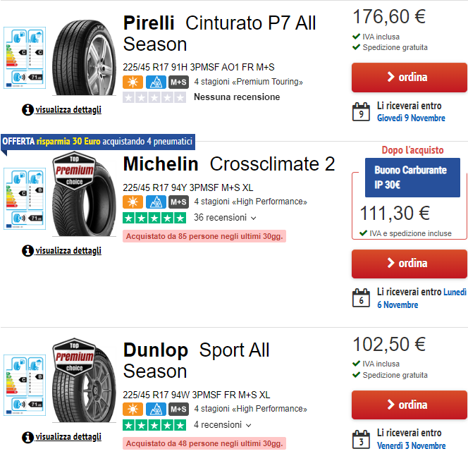 2023-10-31 09_54_42-Gomme auto 4 stagioni 225_45 r17, 100% Soddisfatti o Rimborsati _ gomme-auto.it