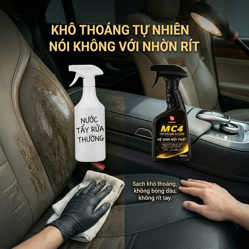 So sánh hiệu quả trước và sau khi sử dụng dung dịch tẩy rửa ghế da Ponika MC4