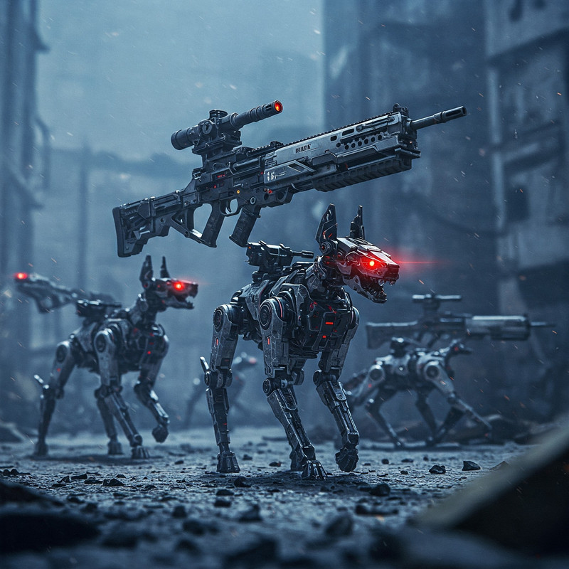 Autonomous Robotic Dogs: The Future of Ground Combat Units, depicting a robotic dog-like unit equipped with sensors and potential weaponry.