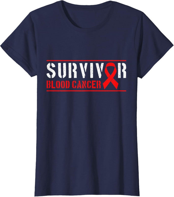 Blood Cancer Survivor Red Ribbon Cancer Design Ladies' Crewneck T-Shirt - Picture 4 of 5