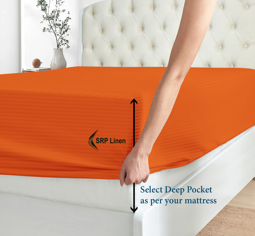 Picture of 600 Thread Count 4 Piece Quality Sheet Set 18 Inch Deep Pocket 100% Egyptian Cotton Color Orange Stripe Size Twin