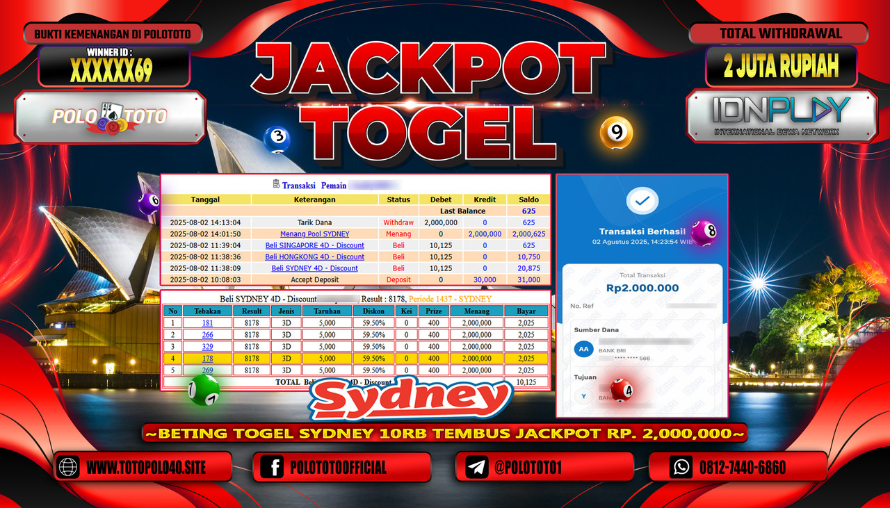 POLOTOTO JACKPOT TOGEL POOL SYDNEY Rp.2.000.000,- LUNAS