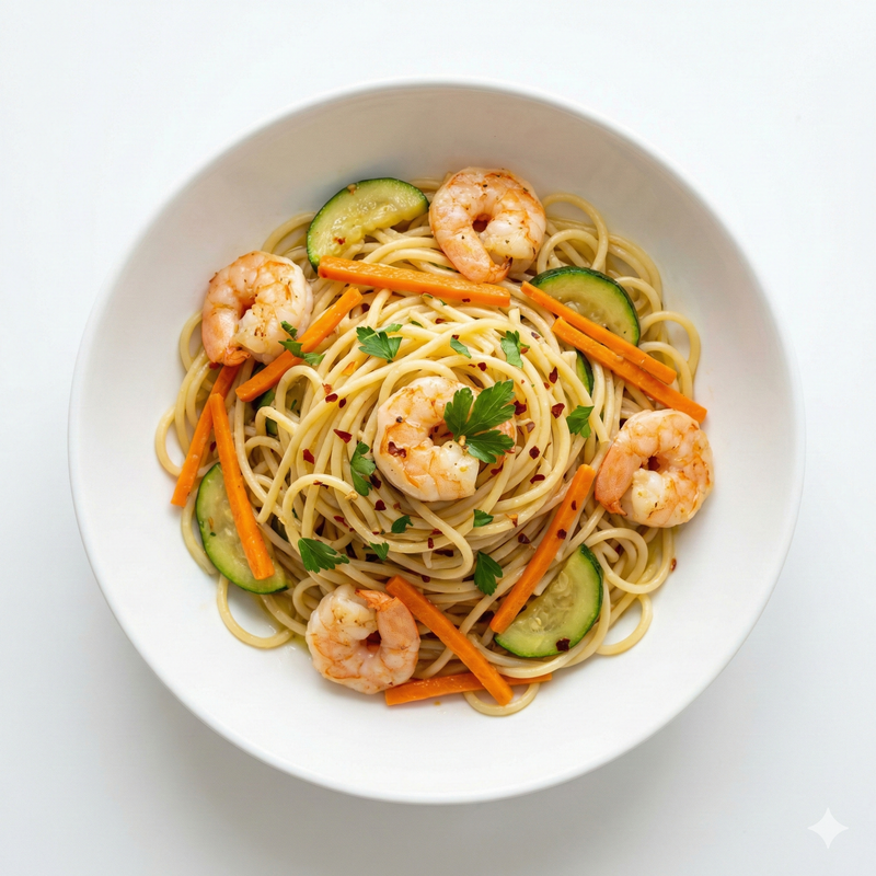 Spaghetti Con Gambas Y Zanahoria