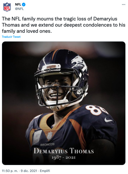 Fallece Demaryius Thomas, ex campeón del Super Bowl con los Broncos de Denver