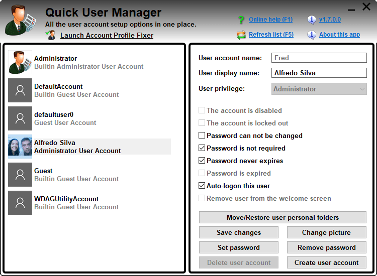 Quick User Manager 2.0.0.0