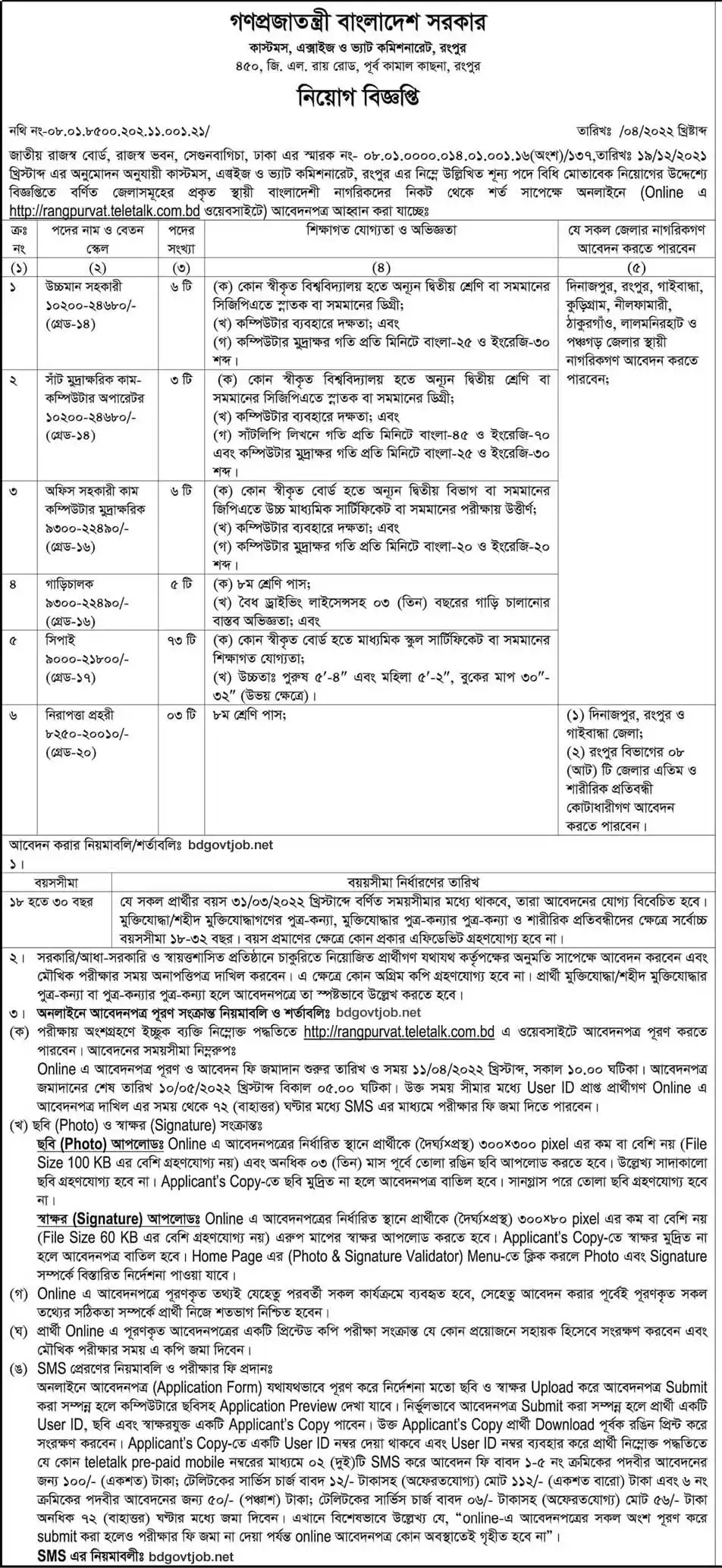 Rangpurvat Job Circular 2024