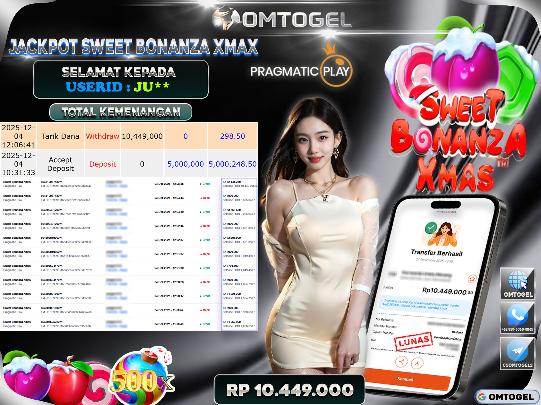 OMTOGEL JACKPOT PRAGMATIC PLAY SWEET BONANZA XMAS ,10 JUTA DI BAYAR LUNAS ,-