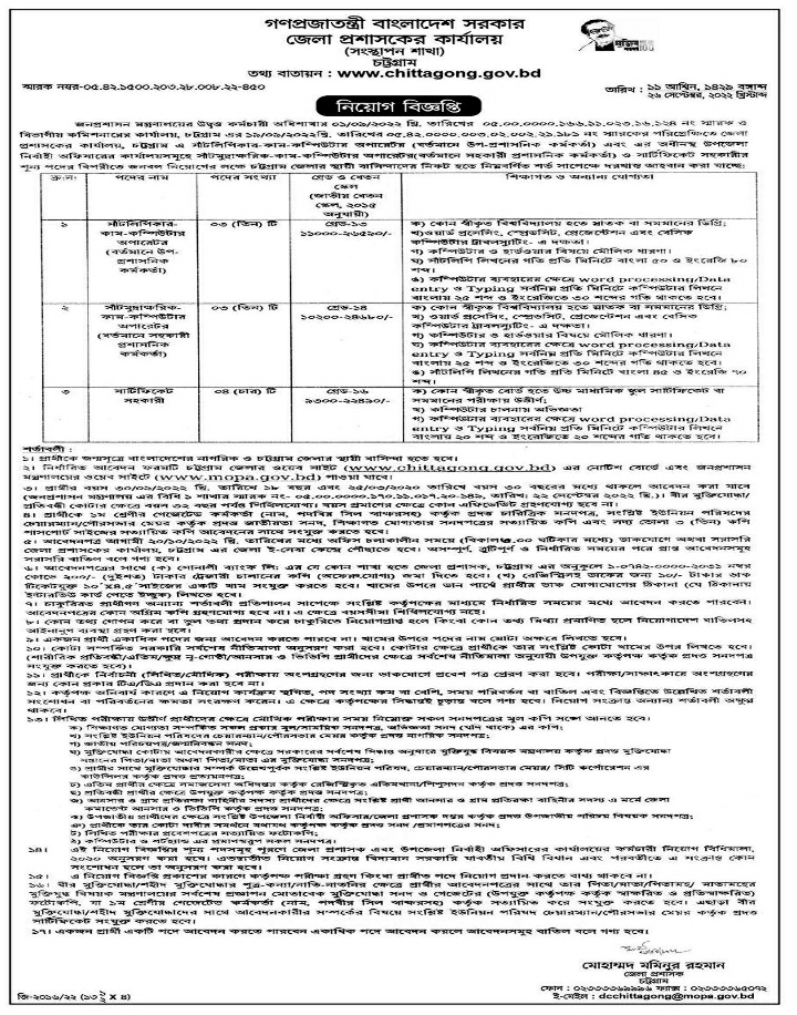 একাধিক পদে জনবল নিয়োগ দিচ্ছে ডিসি অফিস