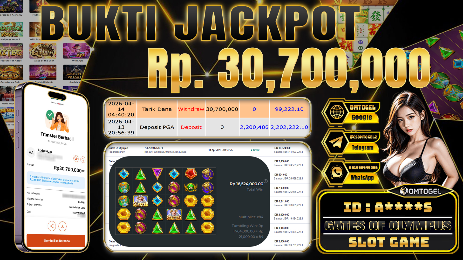 OMTOGEL JACKPOT PRAGMATIC PLAY GATES OF OLYMPUS ,30 JUTA DI BAYAR LUNAS ,-