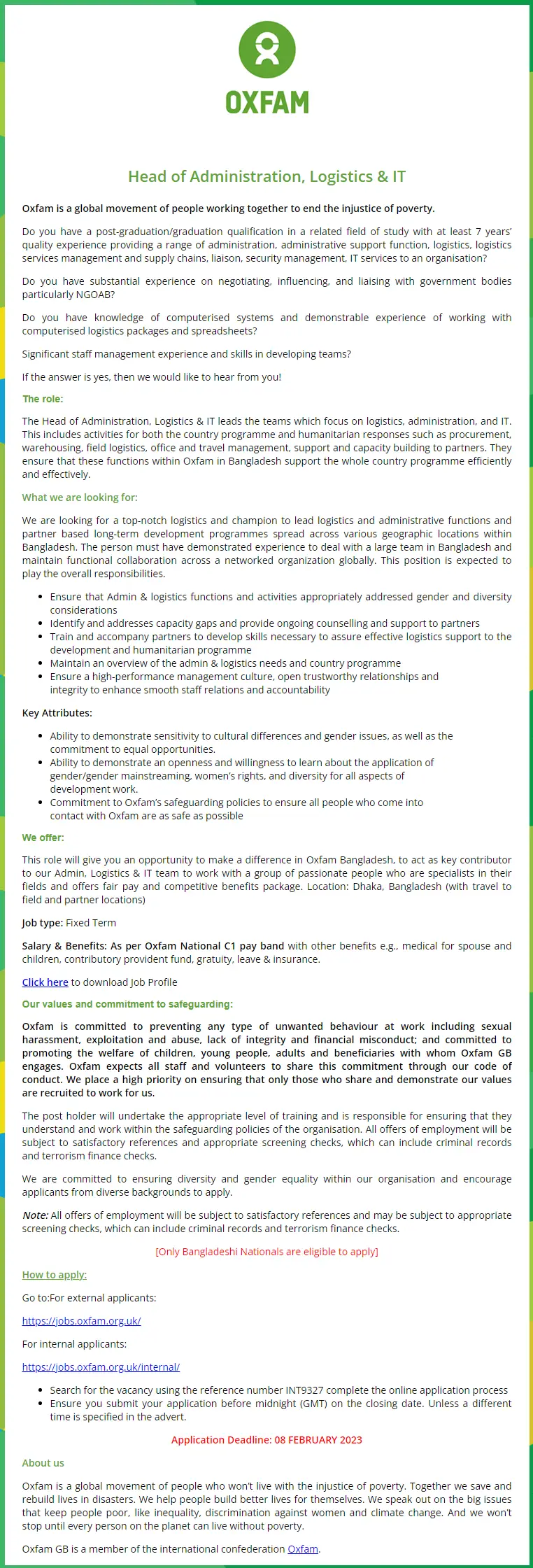 Oxfam Bangladesh Job Circular 2023