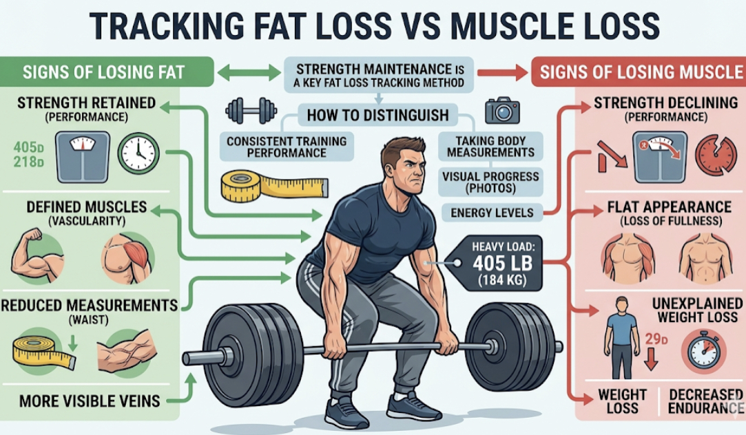 Signs of losing fat vs muscle woman performing strength training with dumbbells showing muscle preservation during fat loss phase