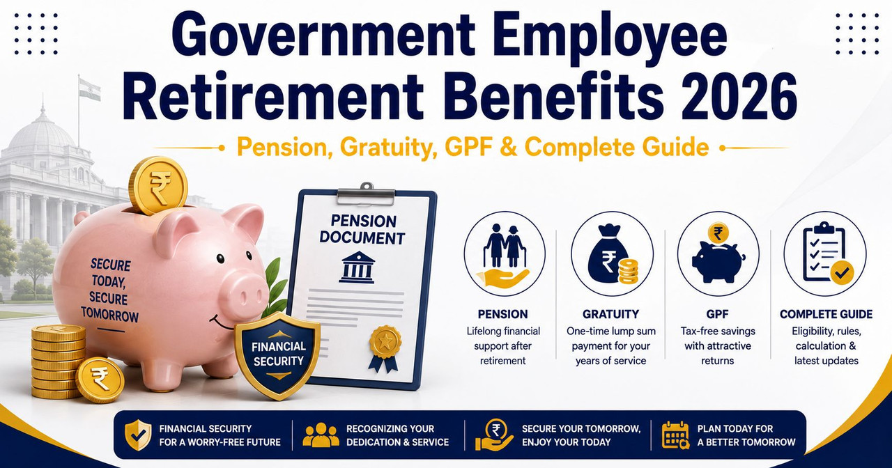 Government Employee Retirement Benefits 2026 - Complete Guide Government employee retirement benefits 2026 pension gratuity GPF guide illustration