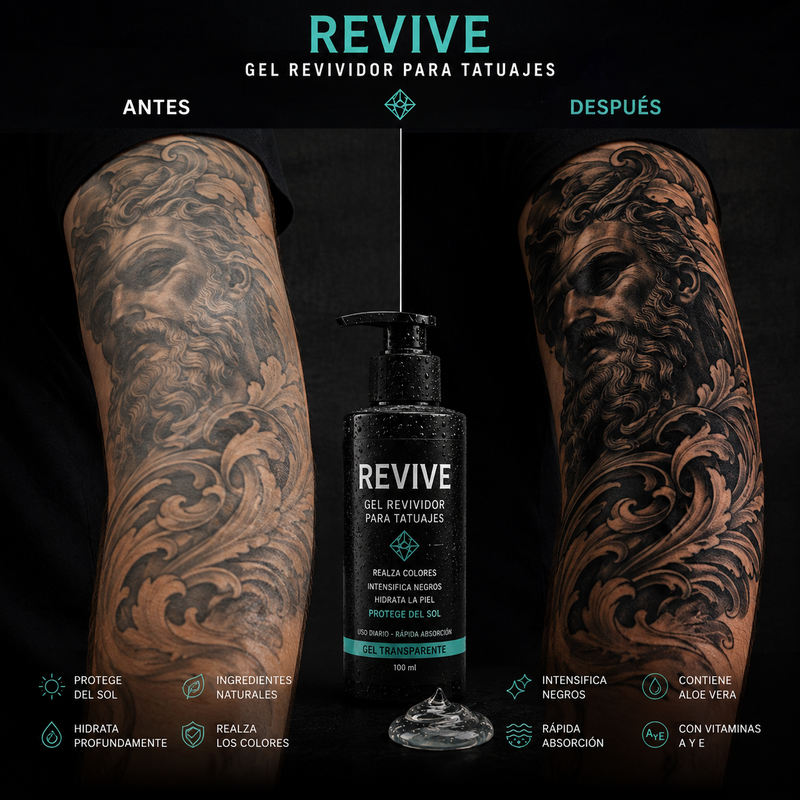 Antes y despu&eacute;s - Azulia Revive Gel Revividor para Tatuajes