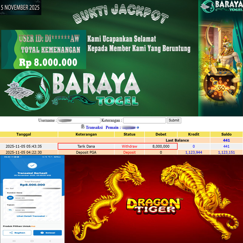 Rp. 8.000.000.- WD LUNAS DI BARAYATOGEL