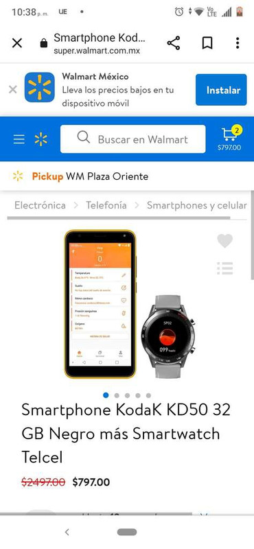 Walmart super Smartphone Kodak KD50 más smartwatch Telcel 
