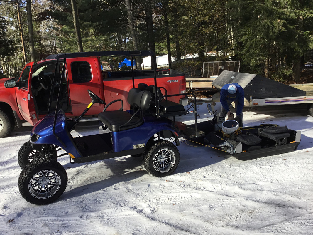 Golf cart ice fishing rig