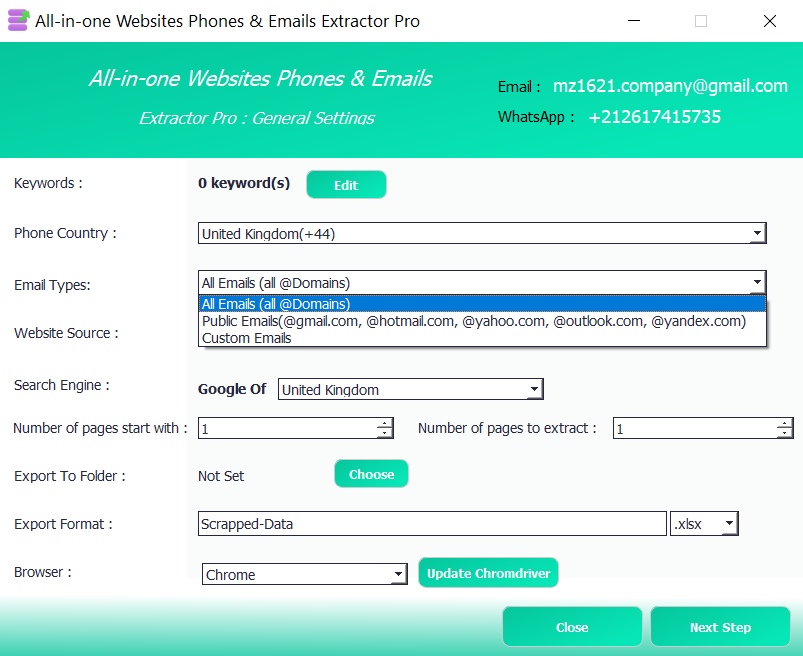 All-in-one Emails and Phones Scrapper & Extractor Pro with Multi-Keywords
