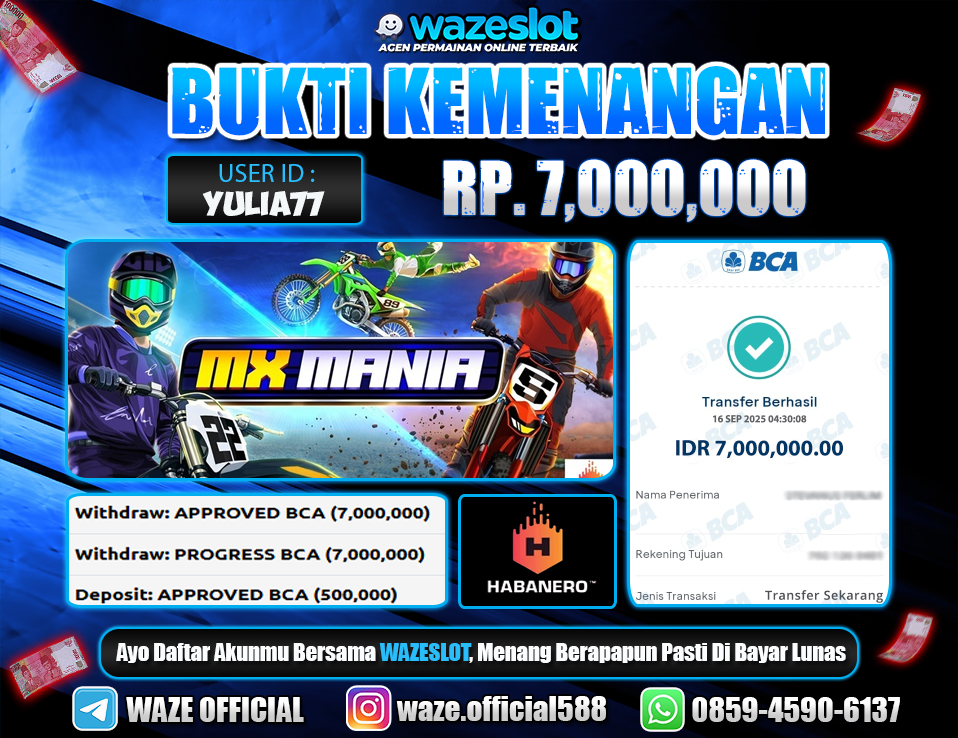BUKTI KEMENANGAN 16 SEPTEMBER 2025 GAME MX MANIA ( HABANERO )