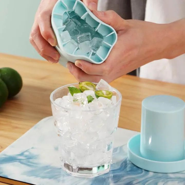 Silicone Ice Maker Bucket & Space-Saving Double-Layer Cube Freezing Container