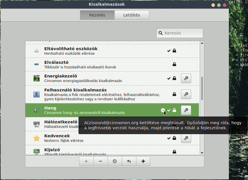 A(z) sound@cinnamon.org betöltése meghiúsult (XDG_SESSION_DESKTOP=cinnamon2d)