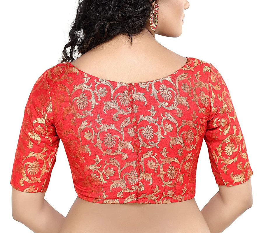 Blusa para mujer brocado de seda cosida saris diseño tradicional choli recortada - Imagen 24 de 27