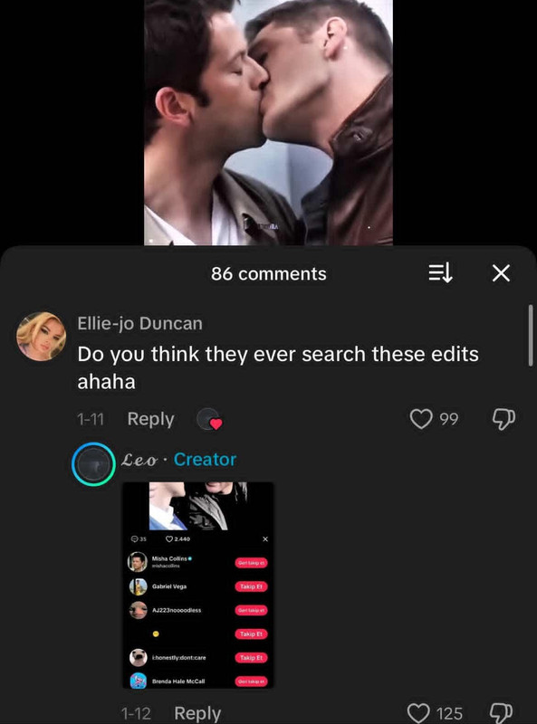 T. misha liking an AI destiel edit