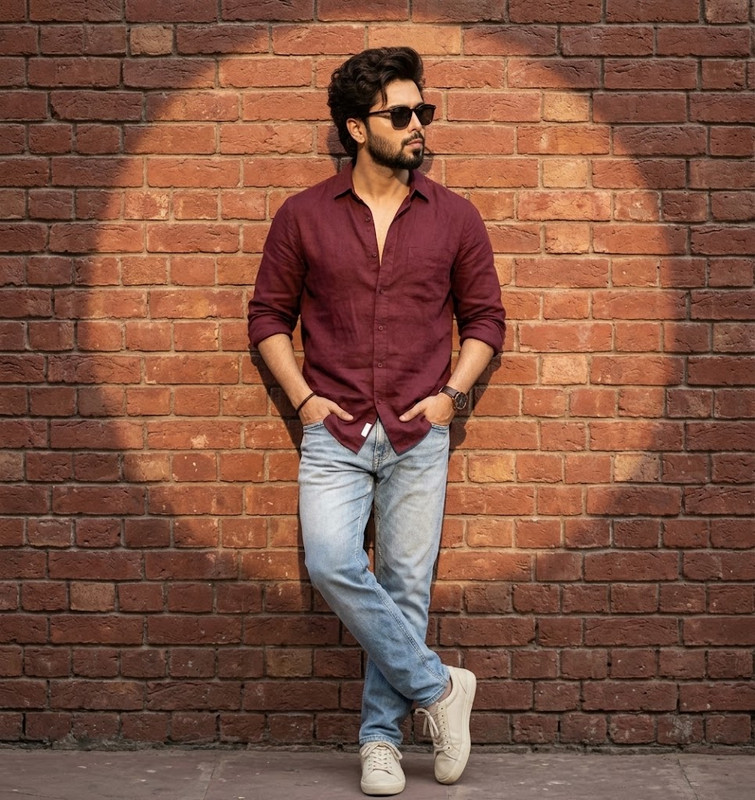 AI-generated example result for the creative-images prompt: Editorial Brick Wall Spotlight Portrait Prompt by Prompt Craft