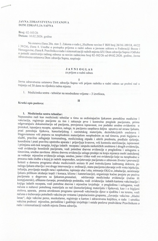 Javni oglas JZU DOM ZDRAVLJA SAPNA page 0001