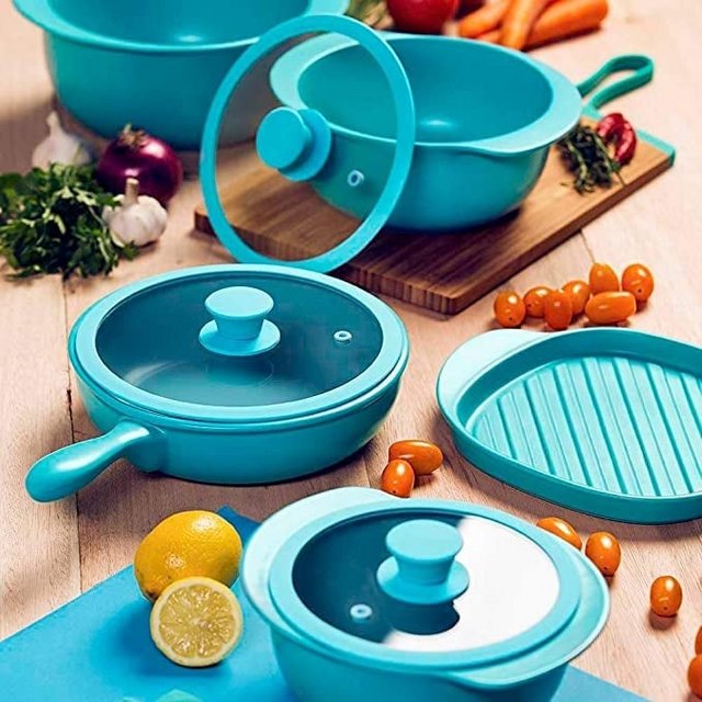 Jogo de Panelas Oxford Cookware Cerâmica Linea Acqua 4 Peças