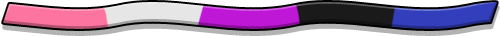 An image of a horizontal ribbon resembling the genderfluid pride flag. Starting from the left it has pink, white, purple, black and blue vertical stripes