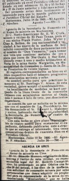 Concesión minera Don Venancio 1900