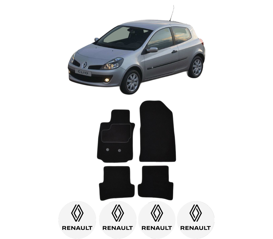 Set Covorase Presuri RENAULT CLIO III (BR0/1, CR0/1) din 2005-2014, Auto, Material Textil Mocheta, 4 Stickere auto cu RENAULT