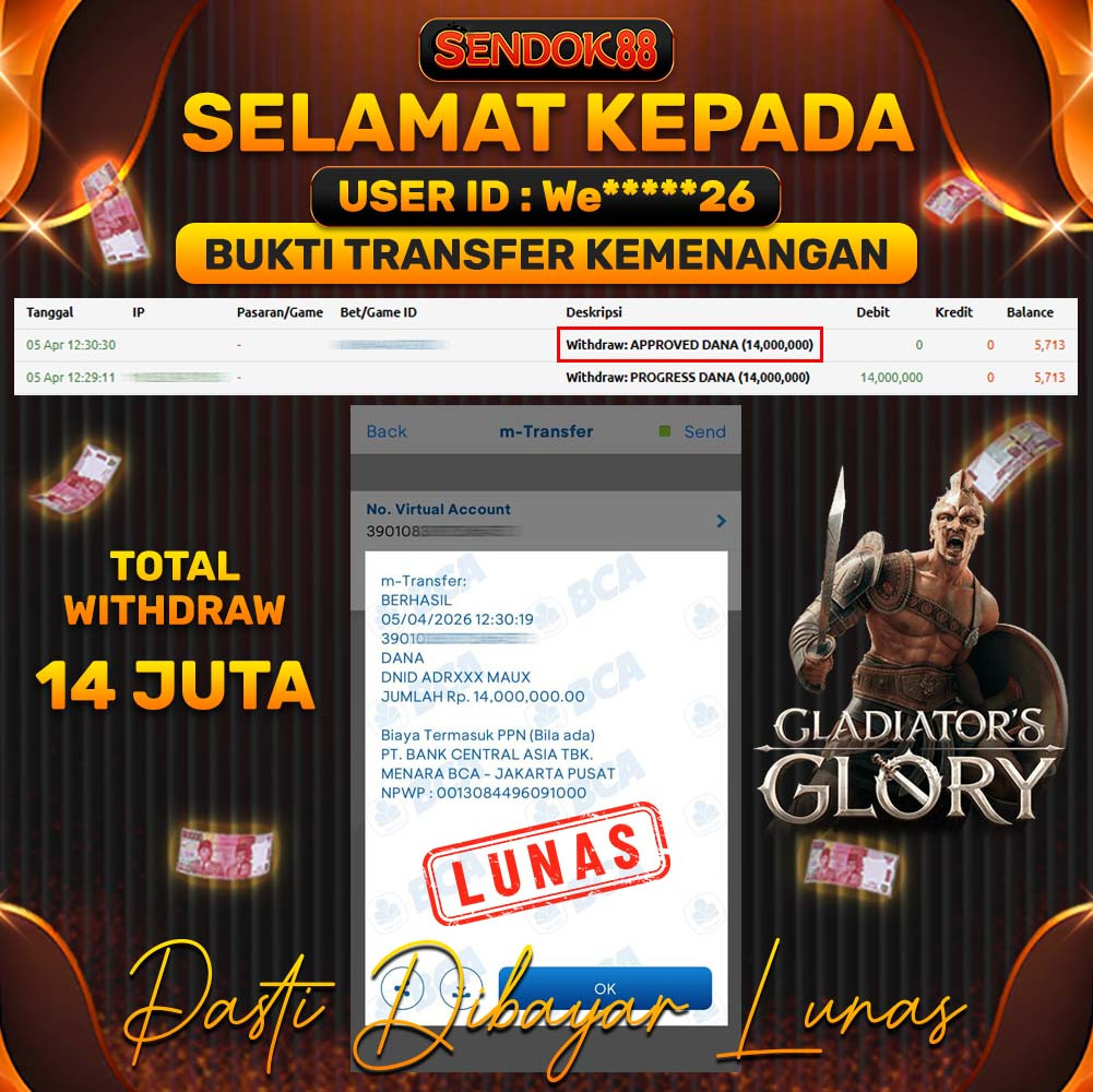 SENDOK88 JEPE! GLADIATOR'S GLORY Rp 14.000.000,- LUNAS!