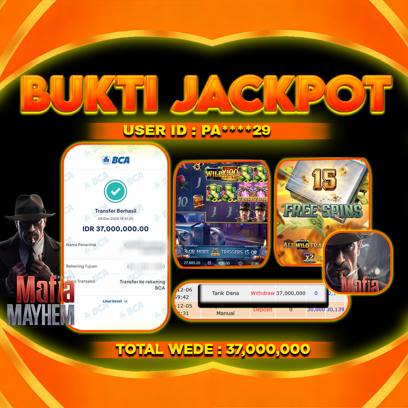 BUKTI JACKPOT 06 DECEMBER LEMBAGATOTO MAFIA MAYHEM Rp37,000,000,- LUNAS