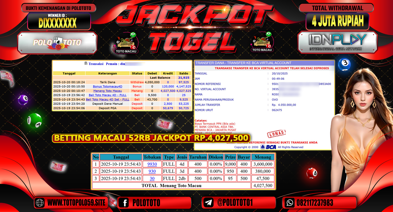 POLOTOTO JACKPOT TOGEL MENANG TOTO MACAU Rp.4.000.000,- LUNAS