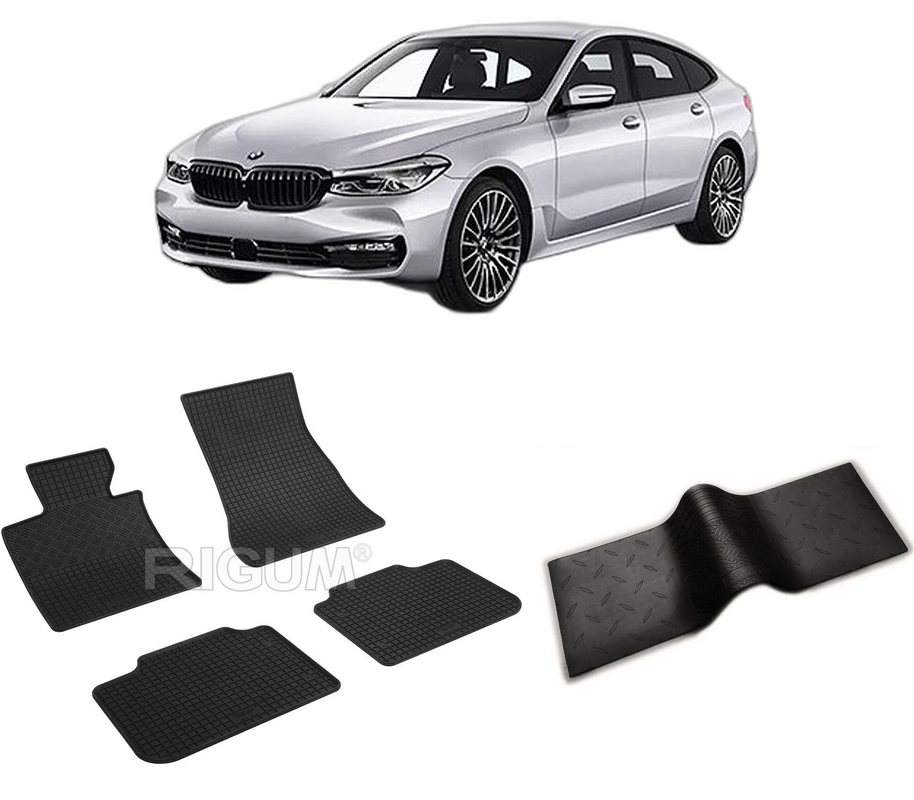 Set covorase auto BMW SERIA 6 G32 din 11.2017-PREZENT, cu covoras tunel median, CAROSERIE GRAN TURISMO, Presuri cauciuc 100%, compatibil cu autoturismul BMW SERIA 6 G32, Rigum