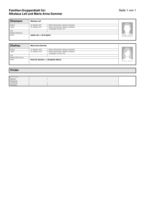 5 Familien Gruppenblatt von Nikolaus Lell und Maria Anna Sommer