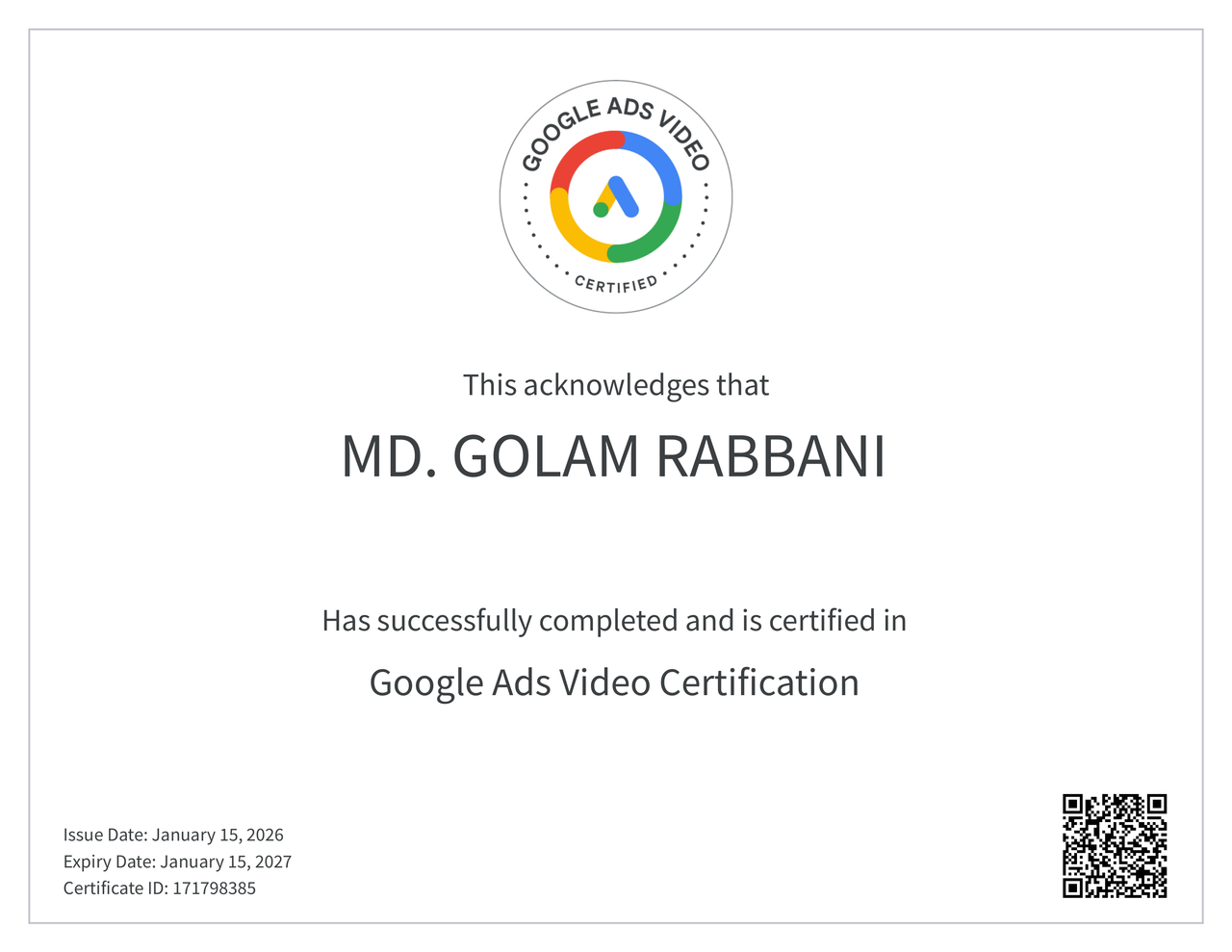 Google Ads Video Certification