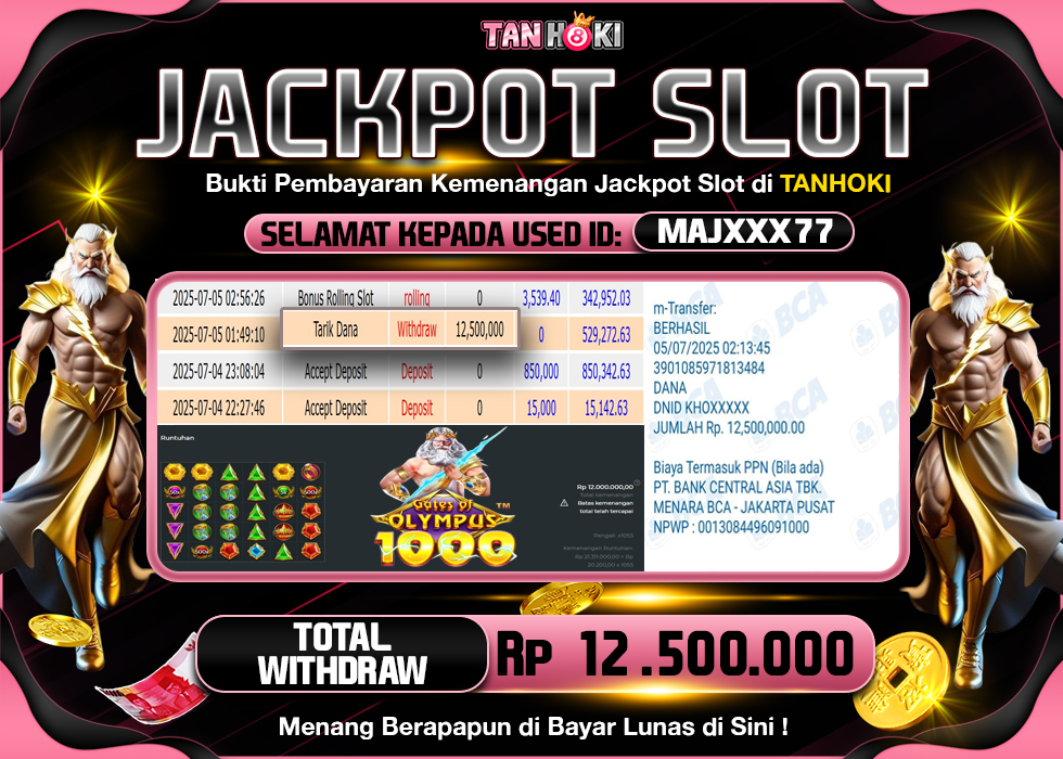 TANHOKI JACKPOT SLOT GATES OF OLYMPUS 1000 Rp.12.500.000,- LUNAS
