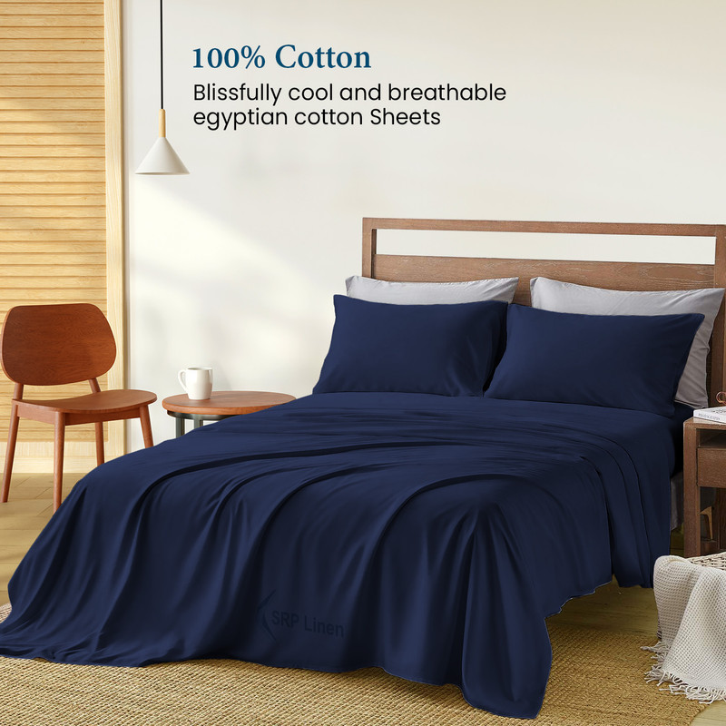 Picture of Hotel Brand 1000 Thread Count 6-Piece Extra Deep Pocket Super Soft Sheet Set Fit Upto 22 Inches Deep Pocket, Solid Pattern, 100% Egyptian Cotton @ 'hotellinen' (King, Navy Blue)
