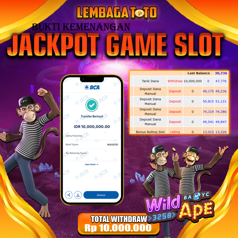 BUKTI JACKPOT 21 OCTOBER LEMBAGATOTO WILD BAYC APE Rp.C,- LUNAS