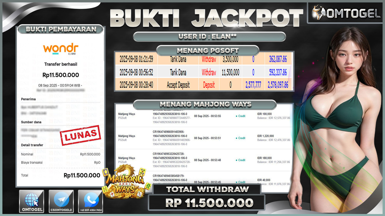 OMTOGEL JACKPOT PGSOFT MAHJONG WAYS 11 JUTA DI BAYAR LUNAS ,-