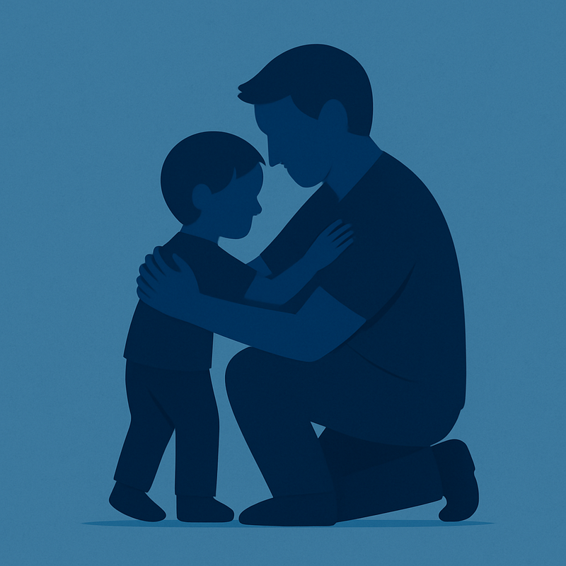 Silhueta de pai e filho em conexão, reforçando vínculo.