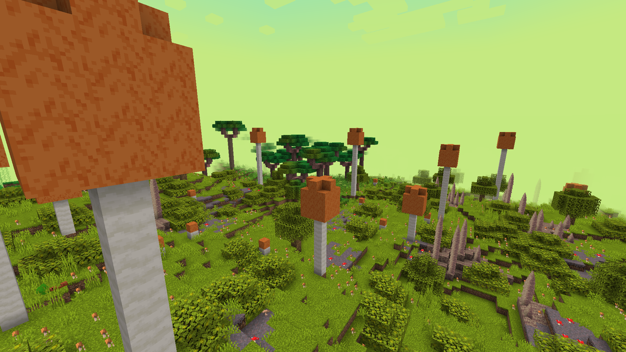 Mushroom Fields. Green sky weow