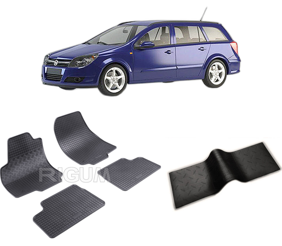 Set covorase auto OPEL ASTRA H din 2004-12.2014, cu covoras tunel median, CAROSERIE COMBI, Presuri cauciuc 100%, compatibil cu autoturismul OPEL ASTRA H, Rigum