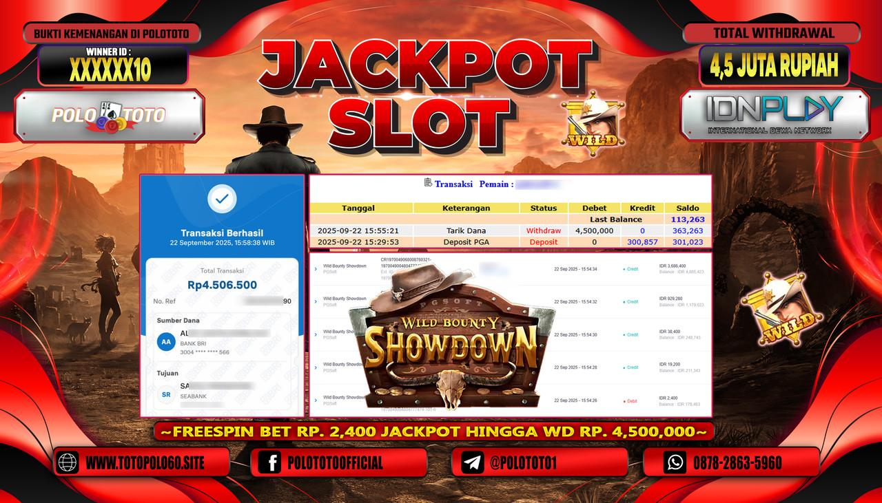 POLOTOTO JACKPOT SLOT WILD BOUNTY SHOWDOWN Rp.4.500.000,- LUNAS