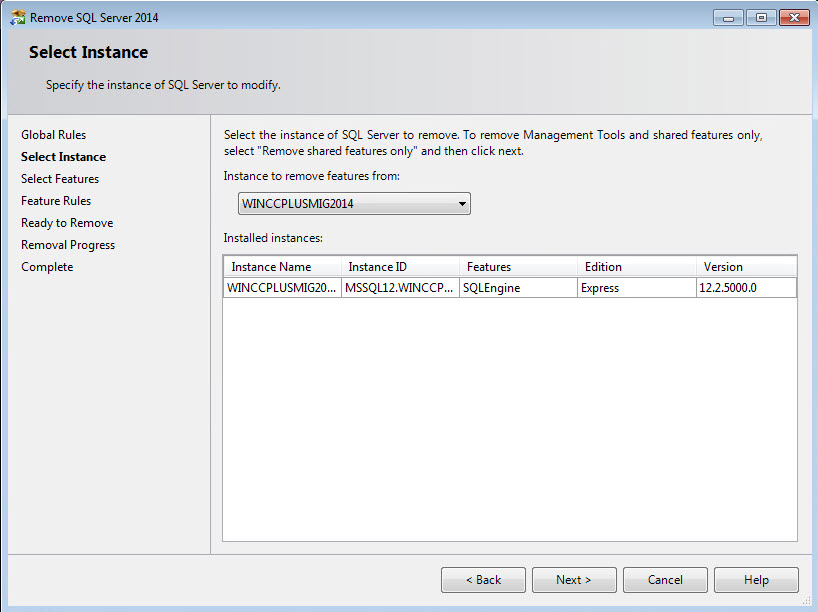 Uninstall SIMATIC WinCC Runtime Prof. SQL Server Instance Uninstall SIMATIC WinCC Runtime Prof. SQL Server Instance