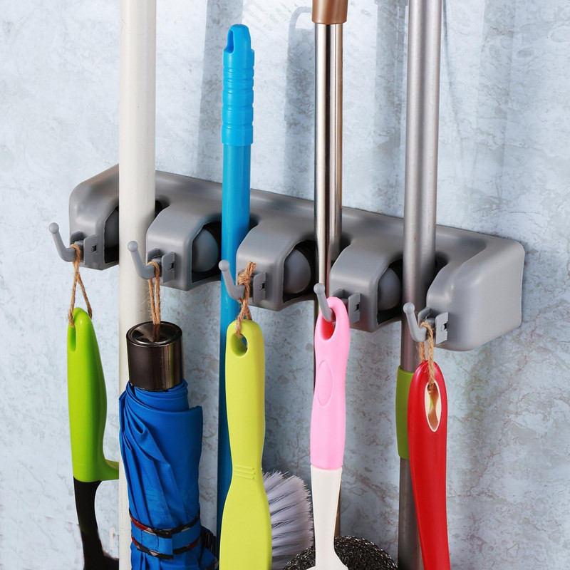 Wall-Mounted Broom and Mop Holder Organizer
