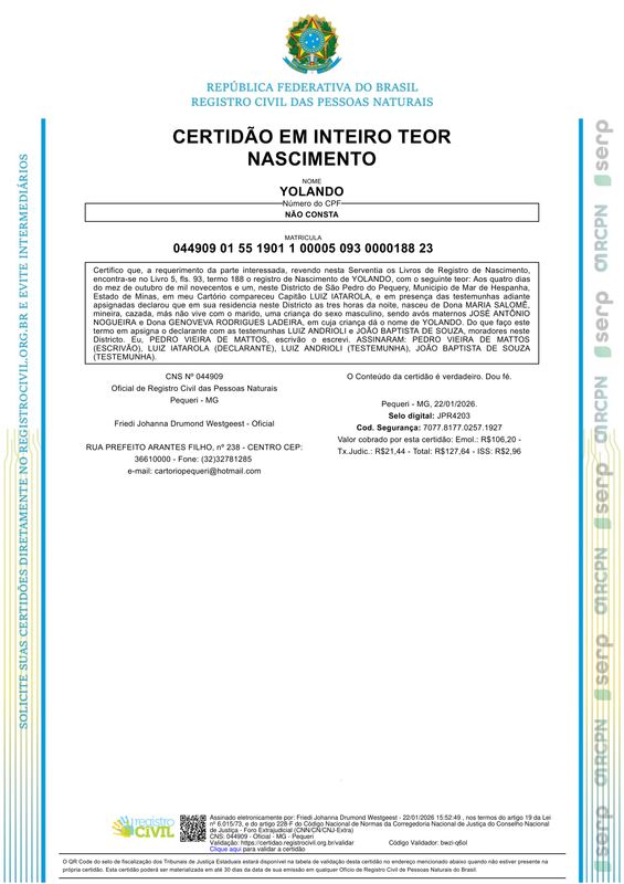 Certidao de nascimento Iolando