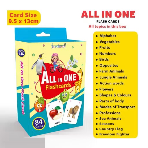 All in One Flashcards for Kids 1-6 Year Old | 84 Flash Cards for Kids with 168+ Pictures | Learning & Education Toy for Boys and Girls | Book for Kids Toys | Montessori Toy Book | Perfect for Gifting Color 1 (T121)